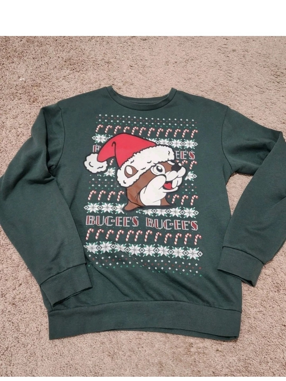 Buc-ee's Christmas Sweatshirt Small Buc-ee Beaver Santa Green Pullover